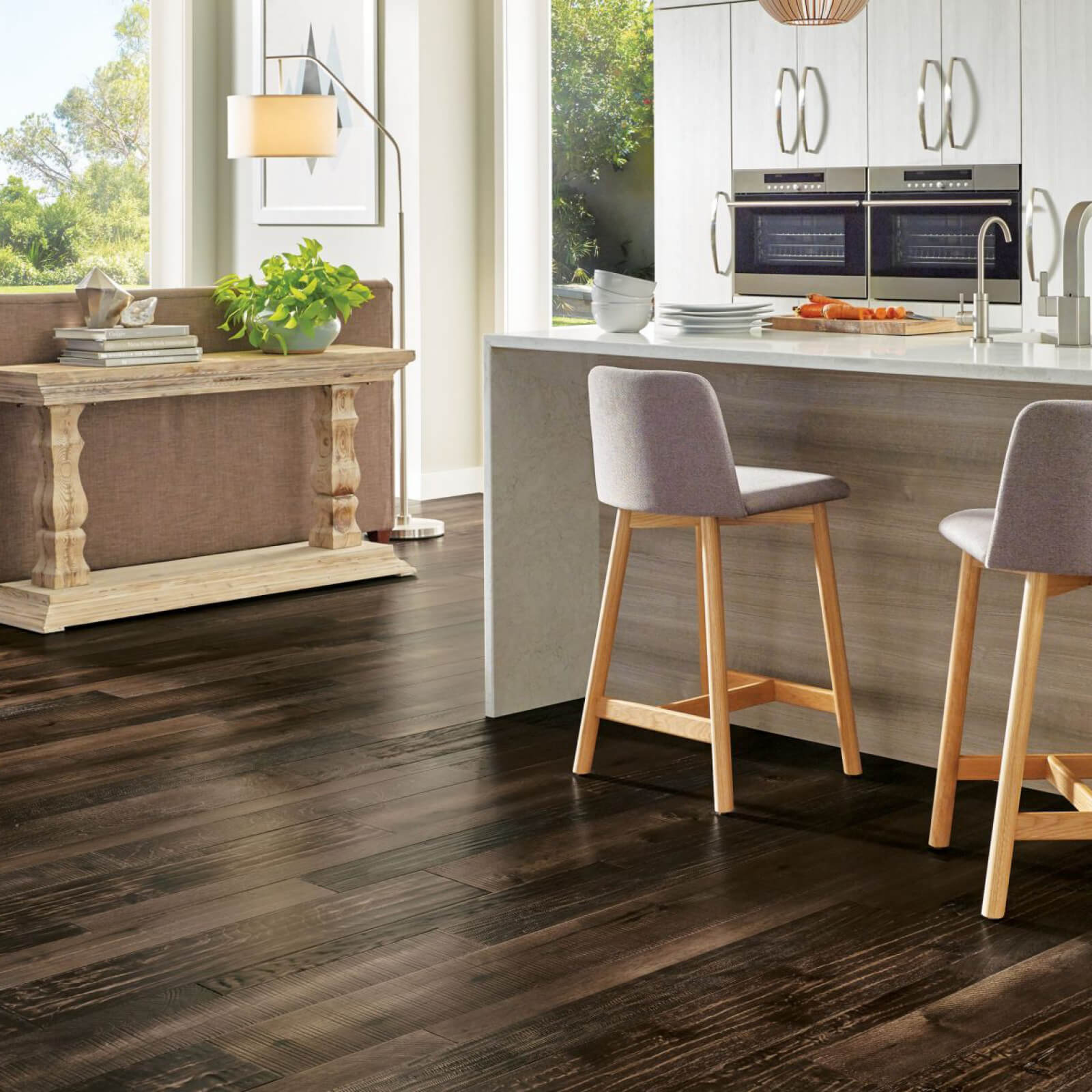 Engineered hardwood flooring in kitchen | Allied Flooring & Paint