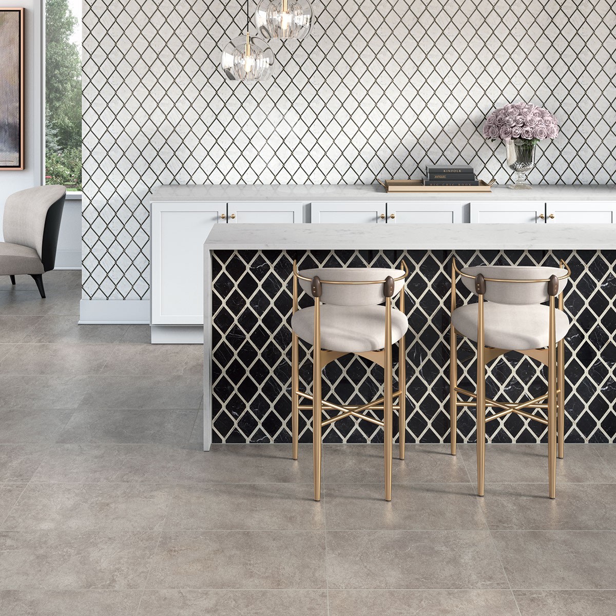 Tile flooring with a counter bar | Allied Flooring & Paint